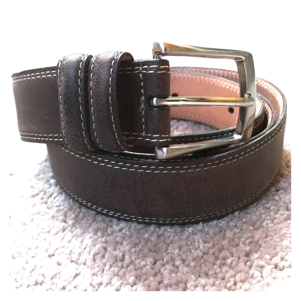 Brown leather stitched casual belt size 40